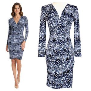 BCBGMaxAzria Ruched Bodycon Dress Blue Long Sleeve S